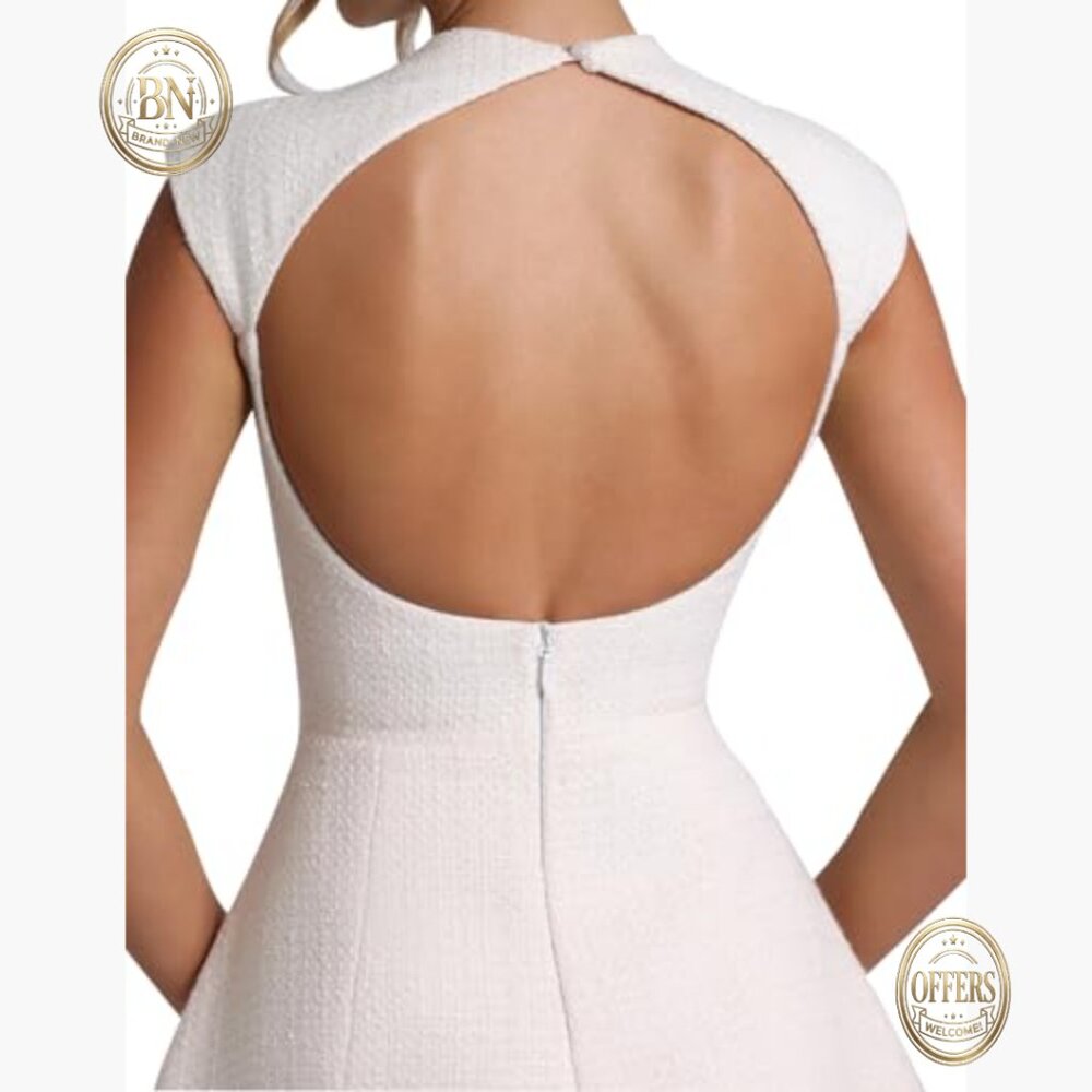 Wool Polyester Mock Neck Cutout Backless Mini Dre… - image 4